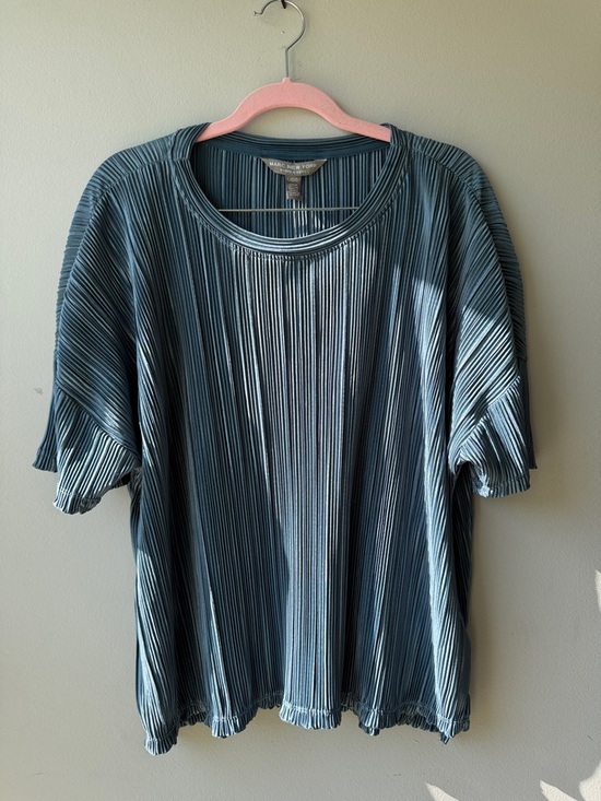 Marc New York Tops - Marc New York Women’s Pleated Short-Sleeve Top Slate blue Size Large